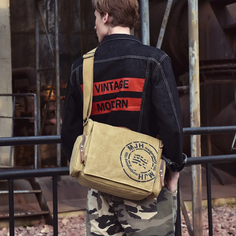 

Men's Canvas Casual Messenger Capacity Bag Shoulder Travel Shoulderbags for Work Leisure Sports Gadget Bag