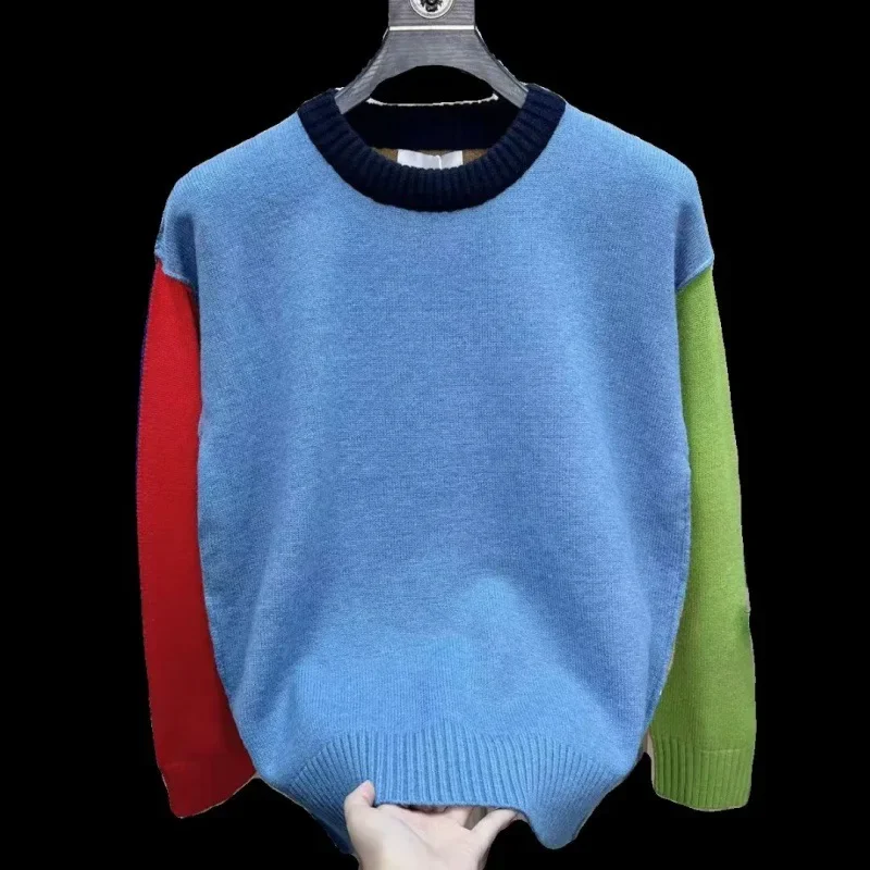 Модный дизайн мужской свитер свободного кроя яркий цветной пуловер повседневный