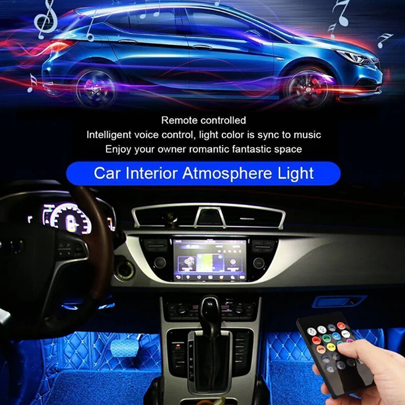 

4pcs / lot 9LED Car Interior Atmosphere Footwell Strip Light USB Charger Decor Lamp RGB