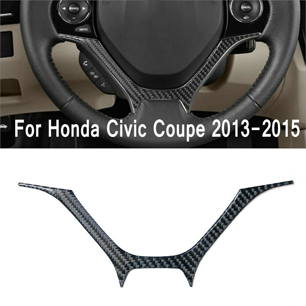 

1pc Carbon Fiber Car Steering Wheel Panel Cover Custom Trim Black Accessories For Honda For Civic Coupe 2013-2015