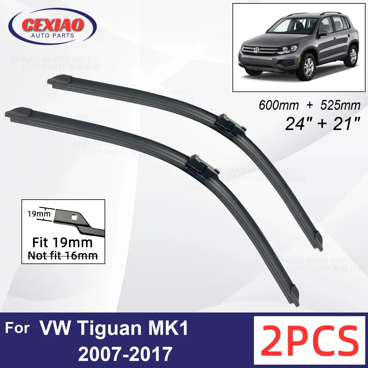 

Car Wiper For VW Tiguan MK1 2007-2017 Front Wiper Blades Soft Rubber Windscreen Wipers Auto Windshield 24"+21" 600mm + 525mm