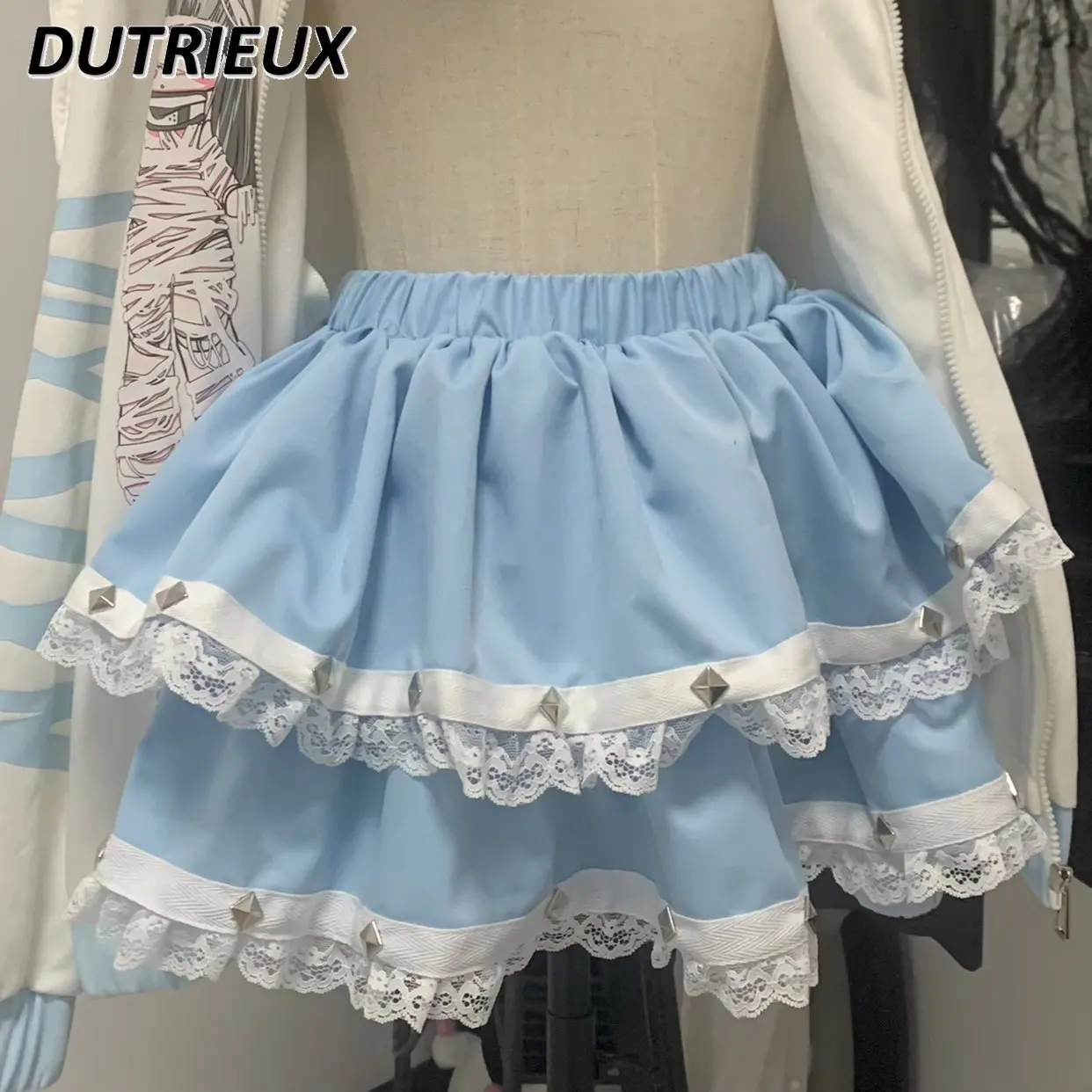 

Hot Girl Super Short Cake Skirt Summer All-Matching Sweet Cute Girls Lace Patchwork Black White A-line Mini Skirt Faldas Mujer