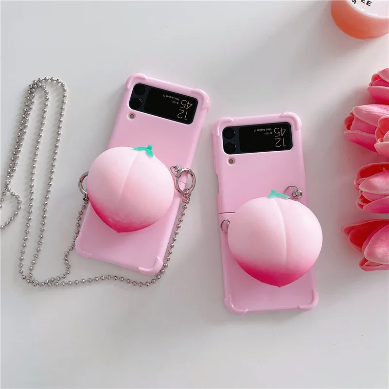 

Creative Stereo Pink Big Press Peach Phone Case for Samsung Galaxy Z Flip 3 Z Flip 4 Back Cover for ZFlip3 ZFlip4 Case Shell