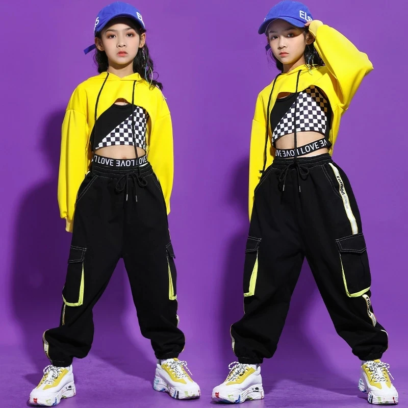

Children Hip Hop Clothes Girl Jazz Street Dance Costume for Kid Sweatshirt Pants Set Ballroom Dancewear Stage Rave Clothing