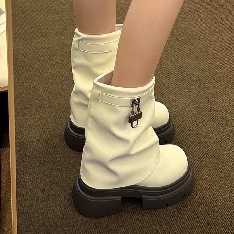 Женские плиссированные ботильоны на платформе модная дизайнерская кожаная