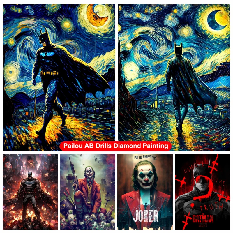 

Diy Van Gogh Batman Art Diamond Painting AB Drills The Dark Knight Joker Villain Mosaic Cross Stitch Handwork Home Decor
