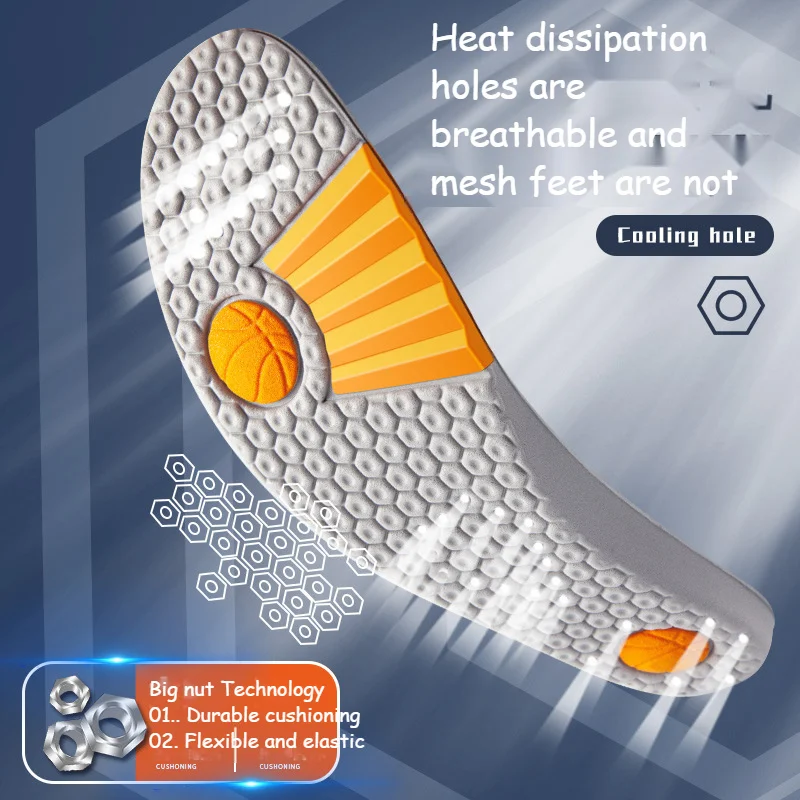 Orthotic Insoles Shoese Feeling Big Nut Sports Insole Thickened Men's Women's Universal Sweat Absorption Shock Basketball Soft