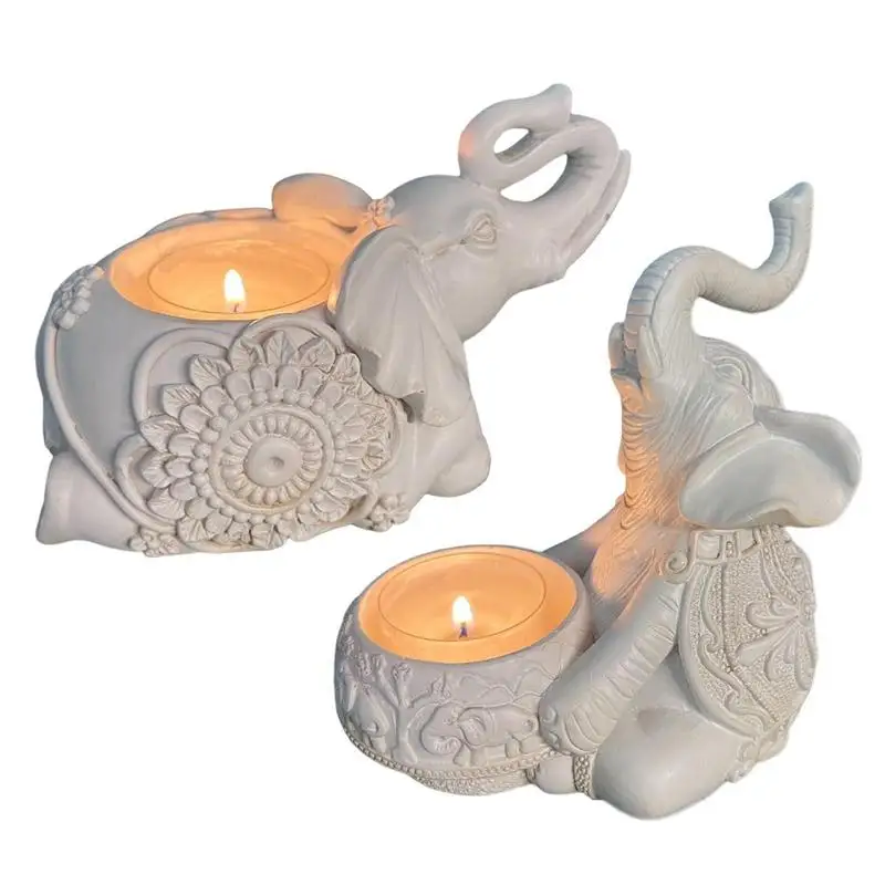 

Elephant Votive Candle Holders Wealth Lucky Elephant Pottery Statues Decorative Animal Candlestick Table Centerpiece Home Decor