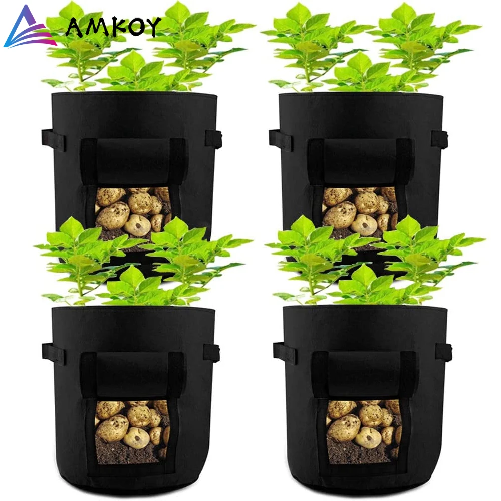

AMKOY 4pcs Plant Growth Bag Potato Pot Greenhouse Vegetable Planting Moisturizing Vertical Garden Grow Bag Seedling Pot Flower