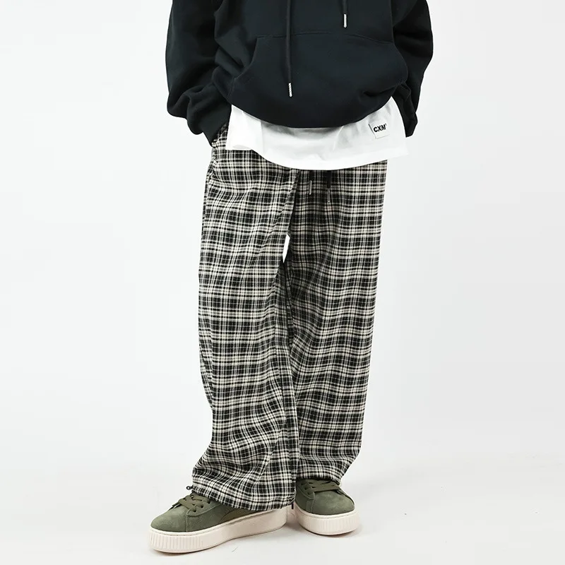 

Children Pants Korean Edition Spring Autumn Children Wear Boys Check Straight Pants Elastic Waist Boys Straight Full Pants