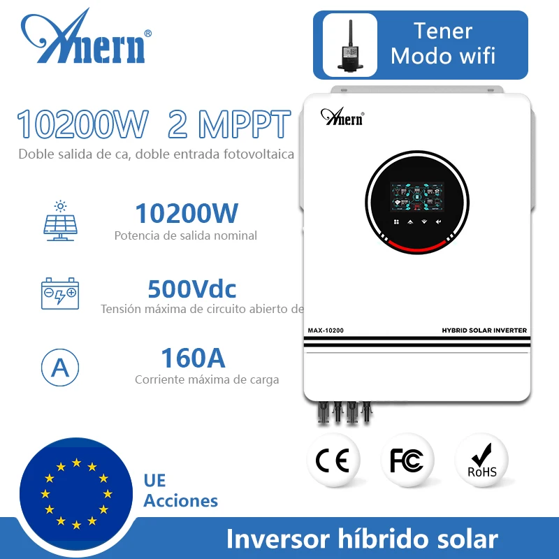 

10.2KW 8.2KW 4.2KW Hybrid Solar Inverter 10200W MPPT 500VDC PV Input Grid 48V 24V Pure Sine Wave Solar Inverter