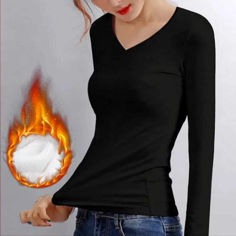 

Термобелье, Женская бесшовная нижняя рубашка, Однотонная футболка с длинным рукавом, тонкая бархатная Термофутболка из термоволокна
