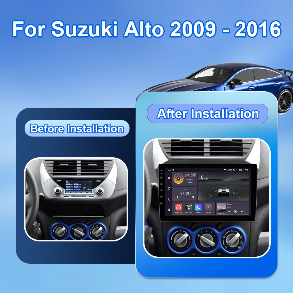 Фото Автомобильный радиоприемник Android 15 для SUZUKI Alto Nissan Pixo 2009-2017 Автоматический мультимедийный плеер GPS-навигация Стерео 4G Carplay Auto №3