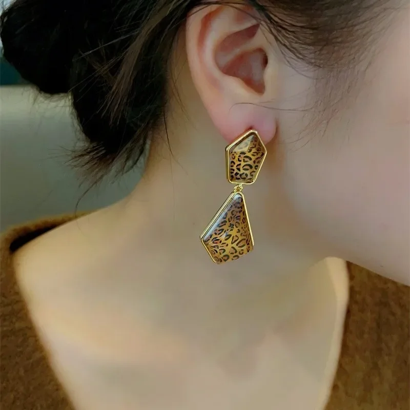Женские геометрические серьги Draweye с леопардовым принтом винтажные корейские