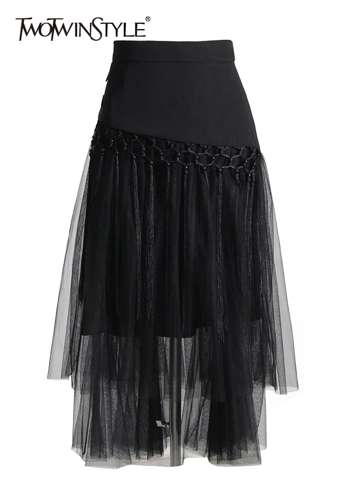 

Женская сетчатая юбка TWOTWINSTYLE, элегантная летняя юбка с высокой талией, на пуговицах