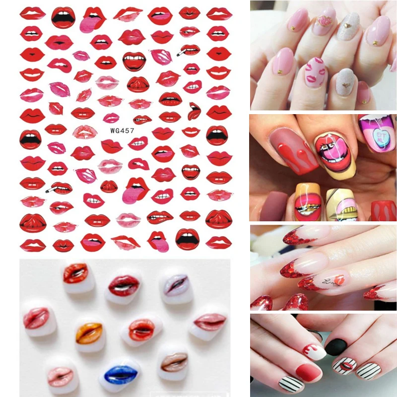 

1/3/5/10Sheet 3D Nail Stickers Sexy Lips Kiss Sliders for Nail Art Decoration Adhesive Stickers Design Nail Art Decals Manicure