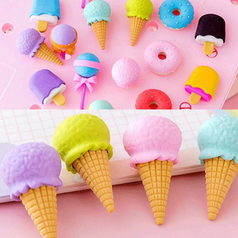 

4pcs Erasers Set Mini Lollipop Icecream Popsicle Donuts Rubber Pencil Eraser