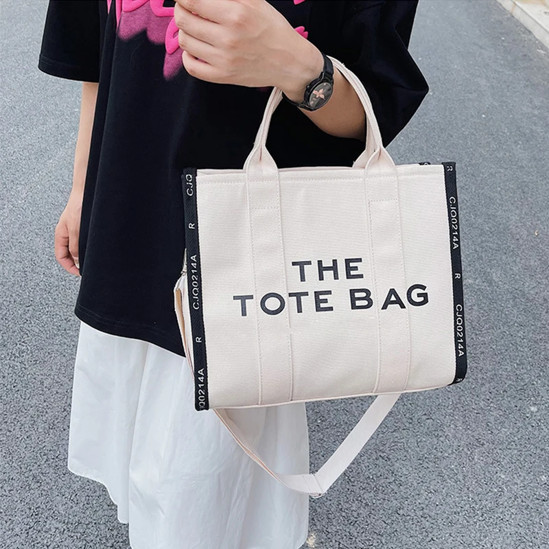 Fashion Canvas Tote Bag Women Luxury Designer Shoulder Bags Zipper Black Ladies Crossbody Bags Large White Shopping Bags Purses