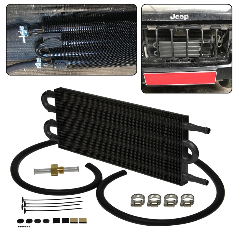 

4 Row Aluminum Remote Transmission Oil Cooler Auto-Manual Radiator Converter Kit
