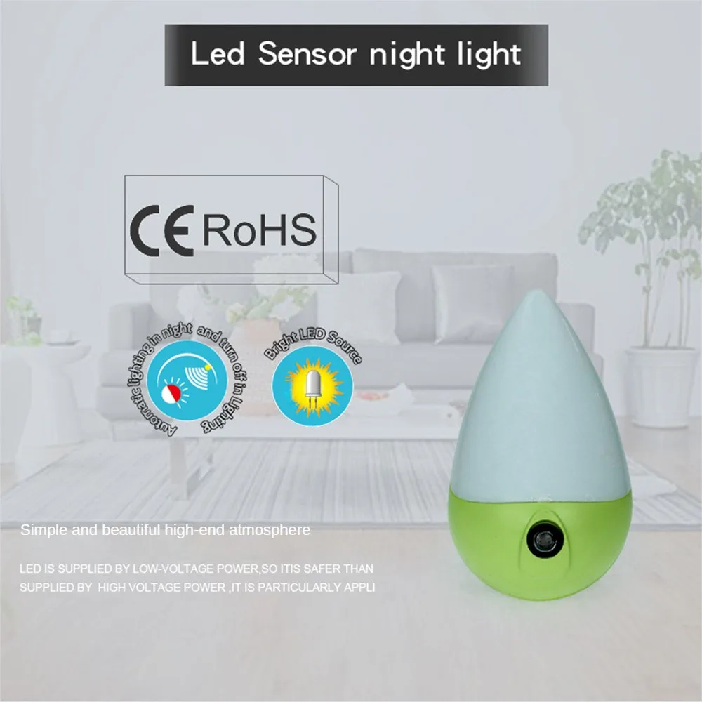 

Wall Socket Lamp Smart Light Energy-saving 1w Mini Decorative Lights Bedroom Lamp Eu Plug White Light Water Drops Shape Plastic