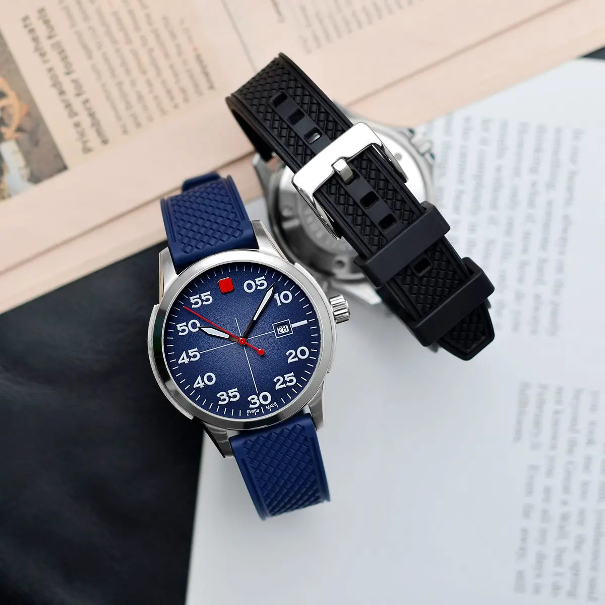 BISONSTRAP Fluororubber Sport Watch Strap 18mm 20mm 22mm Waterproof Bracelet with Stainless Steel Buckle Multicolor Watchband