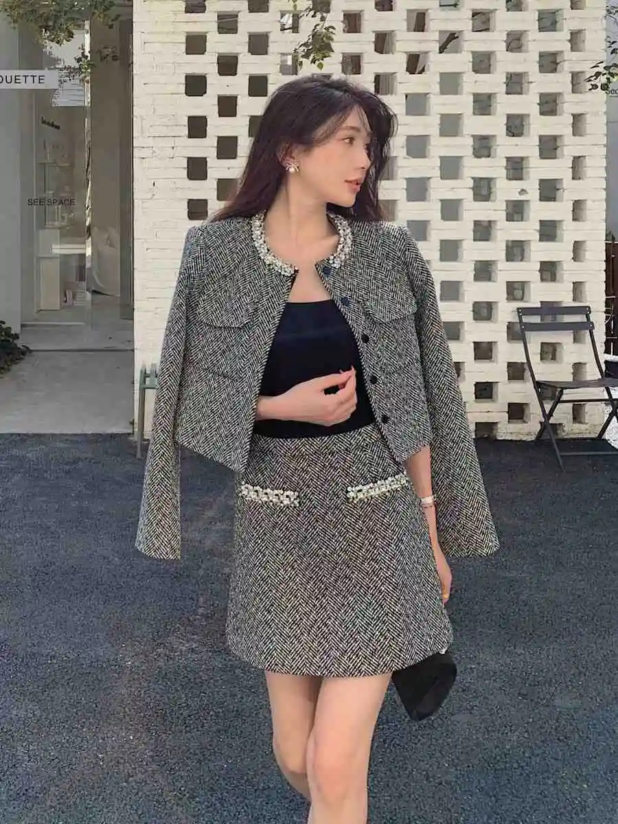 Осень-зима Zhao Liying's стиль стразы бусины для ногтей черно-белая темно-серая