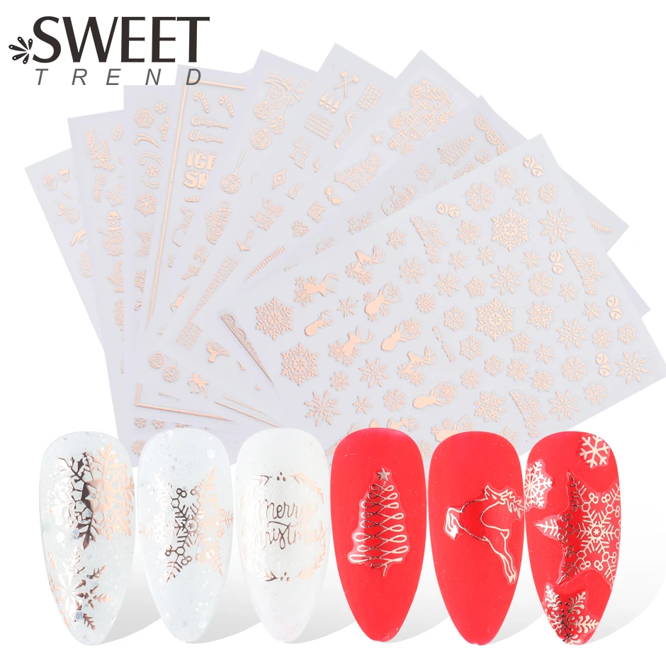 

9pcs Christmas New Year Nail Art Stickers Set Holographic Laser Snowflakes Mixed Design 3D Slider Foils Manicure Decor SWSTZG