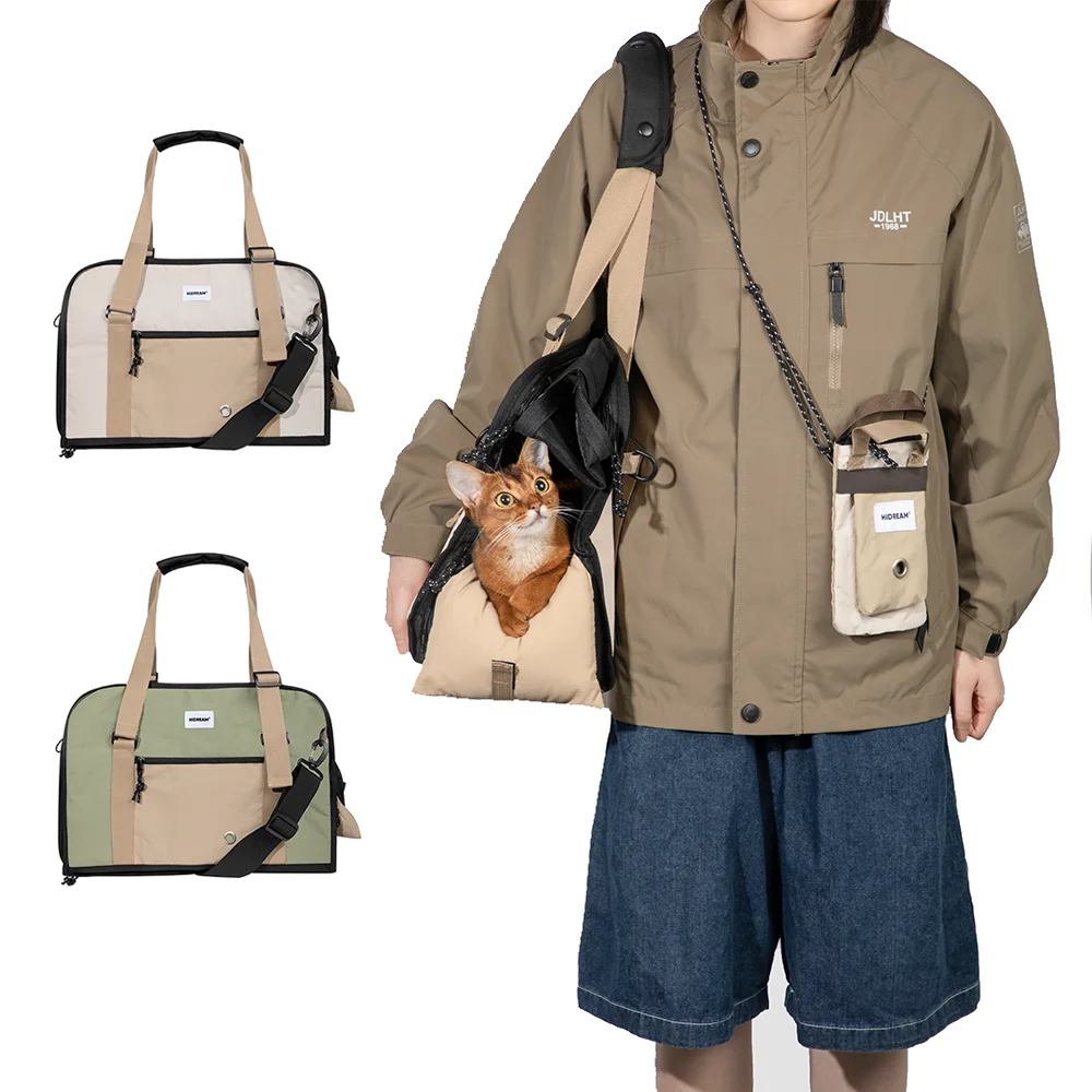   부드러운 고양이 개 캐리어, 휴대용 통기성 접이식 숄더백, 나가는 여행 강아지 새끼 고양이 핸드백, 잠금 안전 지퍼 포함 