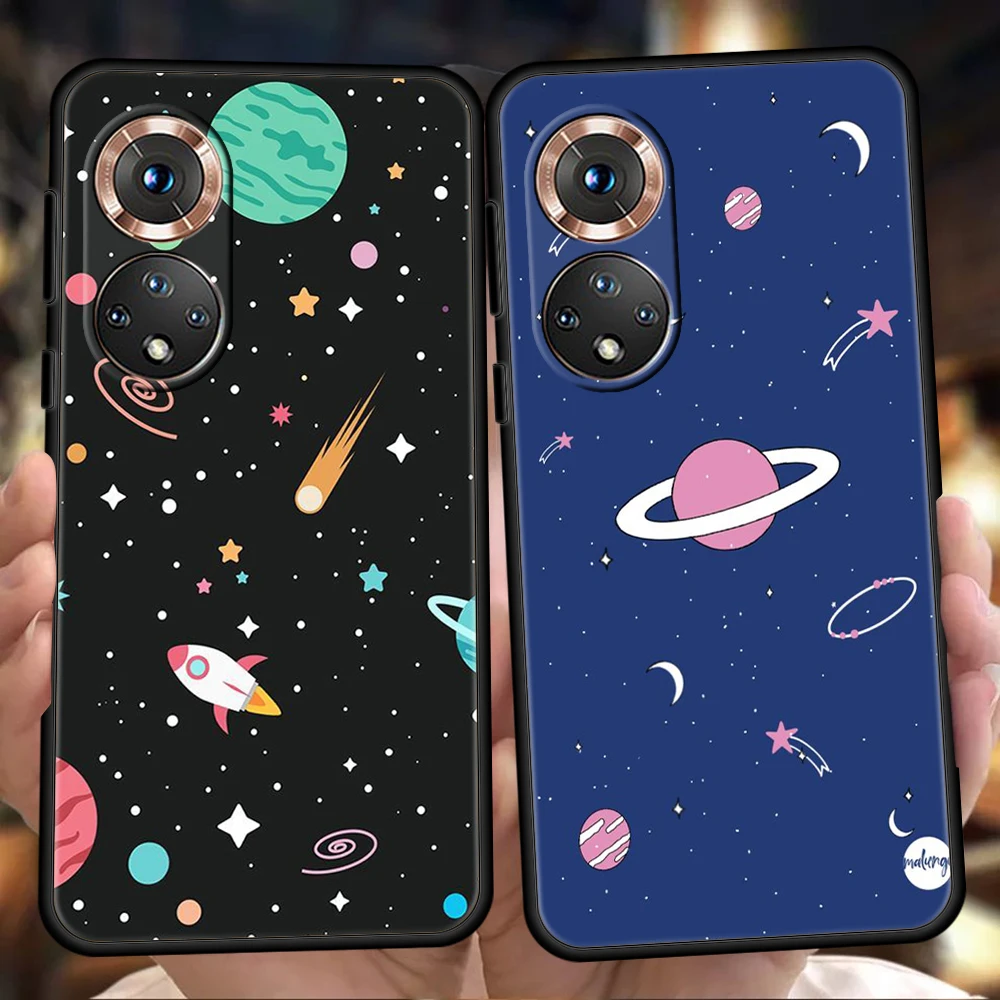 Sky Space Planet Black White Sun Moon Stars Phone Case For Honor 50 10i 20i Pro Cover Bag For Honor 20 20S 10 9 8A 8S 8X Shell