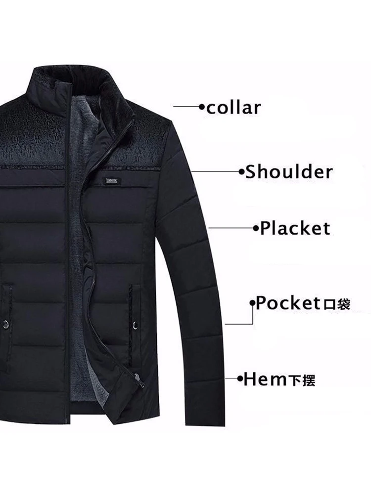 Men's Plush Thickened Parkas Stand Collar Winter Jacket Men Parker Coat Winter Warm Thick Zipper Coat Padded Overcoat for Male