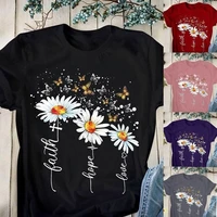 daisy butterfly letter print women t shirt short sleeve o neck loose women tshirt ladies tee shirt tops clothes camisetas mujer