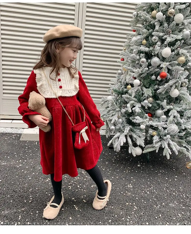 

Children's velvet dress winter new girl princess skirt spring and autumn winter children's New Year clothes children's dress