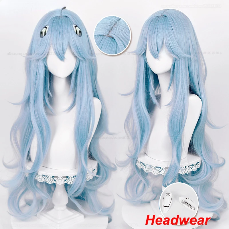 

High Quality Anime EVA 100cm Long Ayanami Rei Cosplay Wig Cyan Blue Curly Hair Heat Resistant Halloween Party Wigs + Wig Cap