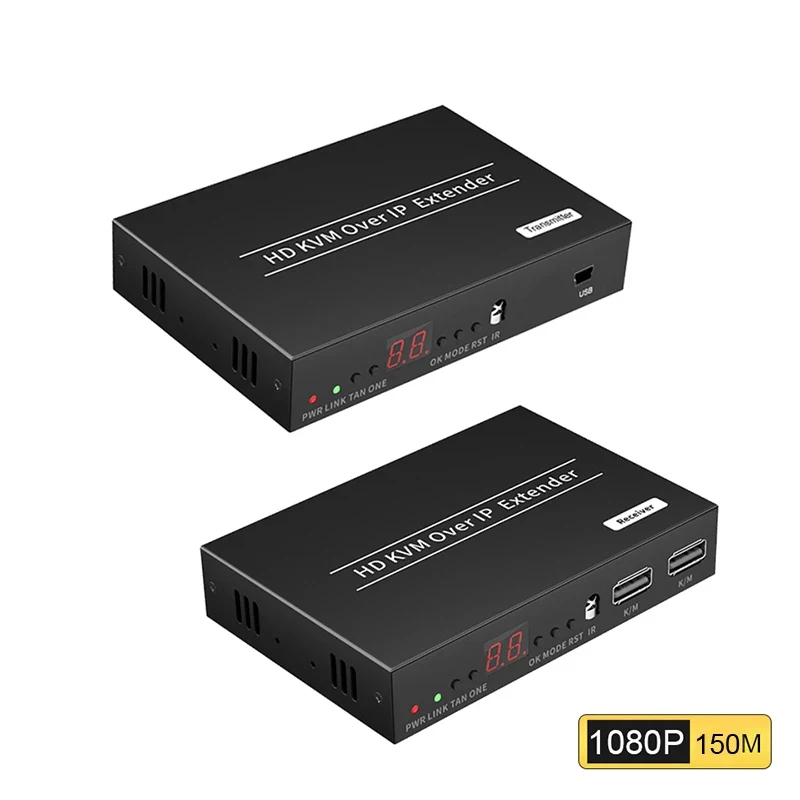 

KVM Extender HDMI-Compatible RJ45 1080P Cat5E/6 150M HD USB KVM Extender H.264 POE over Network Extender With TCP/IP Switches