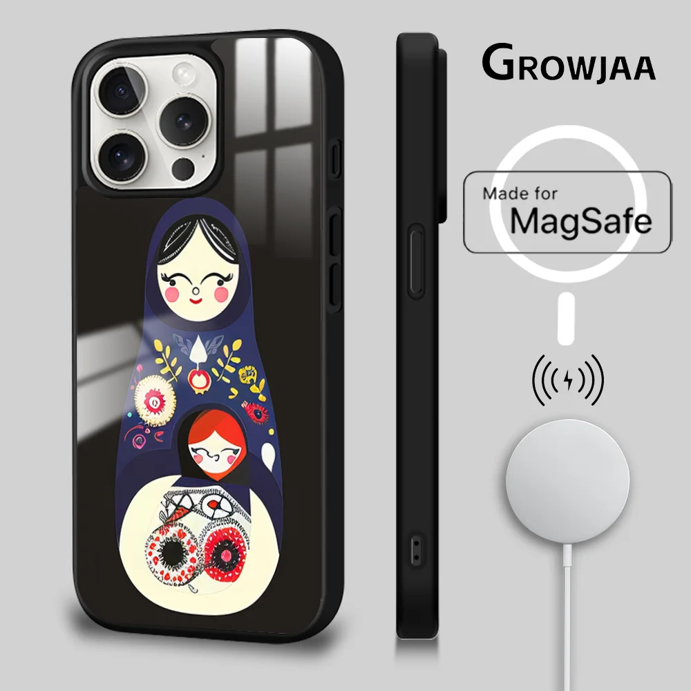 Фото Matryoshka Doll Russia Art Phone Case For iPhone 16 15 14 13 12 11 Pro Max Plus Mini Magsafe Mirror Wireless Magnetic Cover №3