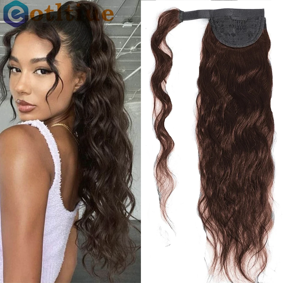 

Dark Brown Colored Body Wave Wrap Around Ponytail Human Hair Brazilian 100% Remy Hair Magic Paste Ponytail Extensions For Women