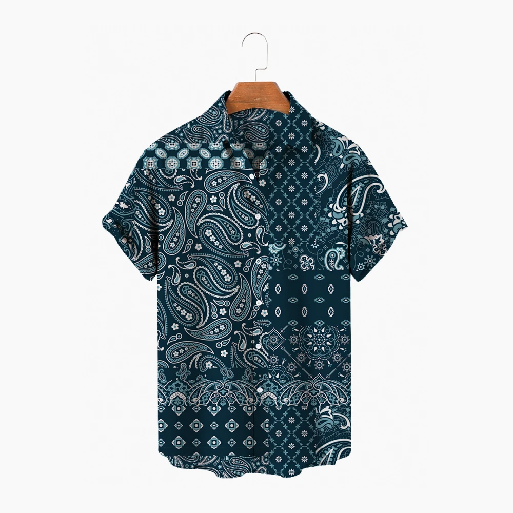 Camisa hawaiana con estampado de flores para hombre, Camisa Retro de manga corta con solapa, informal, de verano