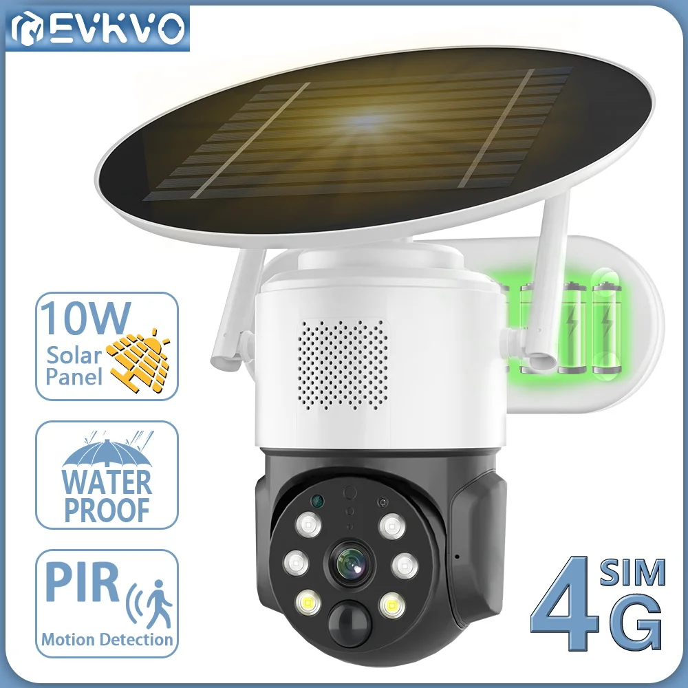 

EVKVO 5MP 4G Solar Camera Outdoor PIR Humanoid Detection Battery WIFI PTZ IP Security Camera 30M Full Color Night Vision