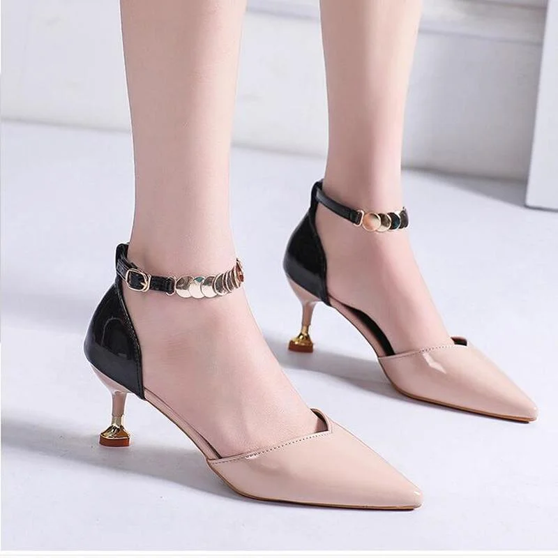 

Туфли-лодочки женские на шпильке, заостренный носок, ремешок с пряжкой, модные вечерние туфли-лодочки, красные, белые