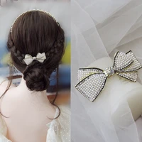 bow rhinestone cute one line clip white alloy three dimensional womens hairpin spring clip edge clip