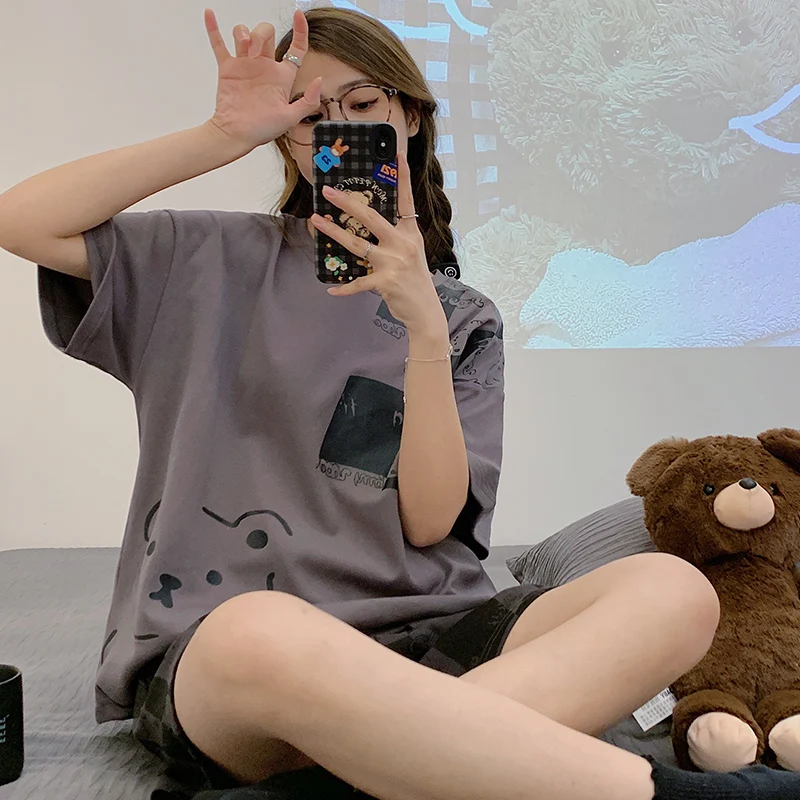 Big Size Pajamas Set for Women Summer Short-sleeved Shorts Two Piece Sleepwear Summer Plus Size Loungewear Cotton Nightwear New