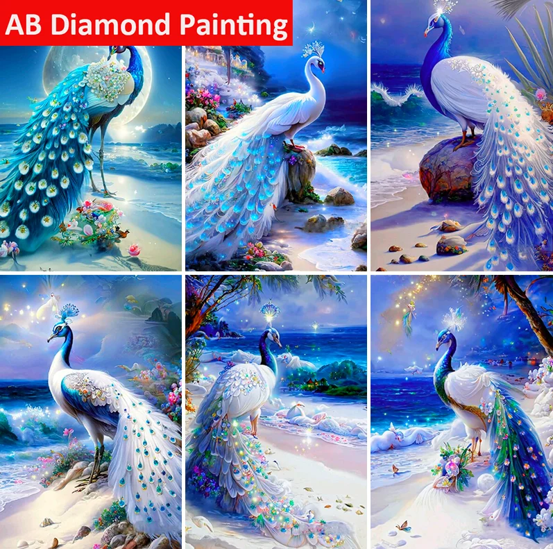 

Animal Peacock AB Diamond Painting 5D DIY Moon Landscape Diamond Embroidery Mosaic Cross Stitch Kits Art Crafts Home Decor Gift