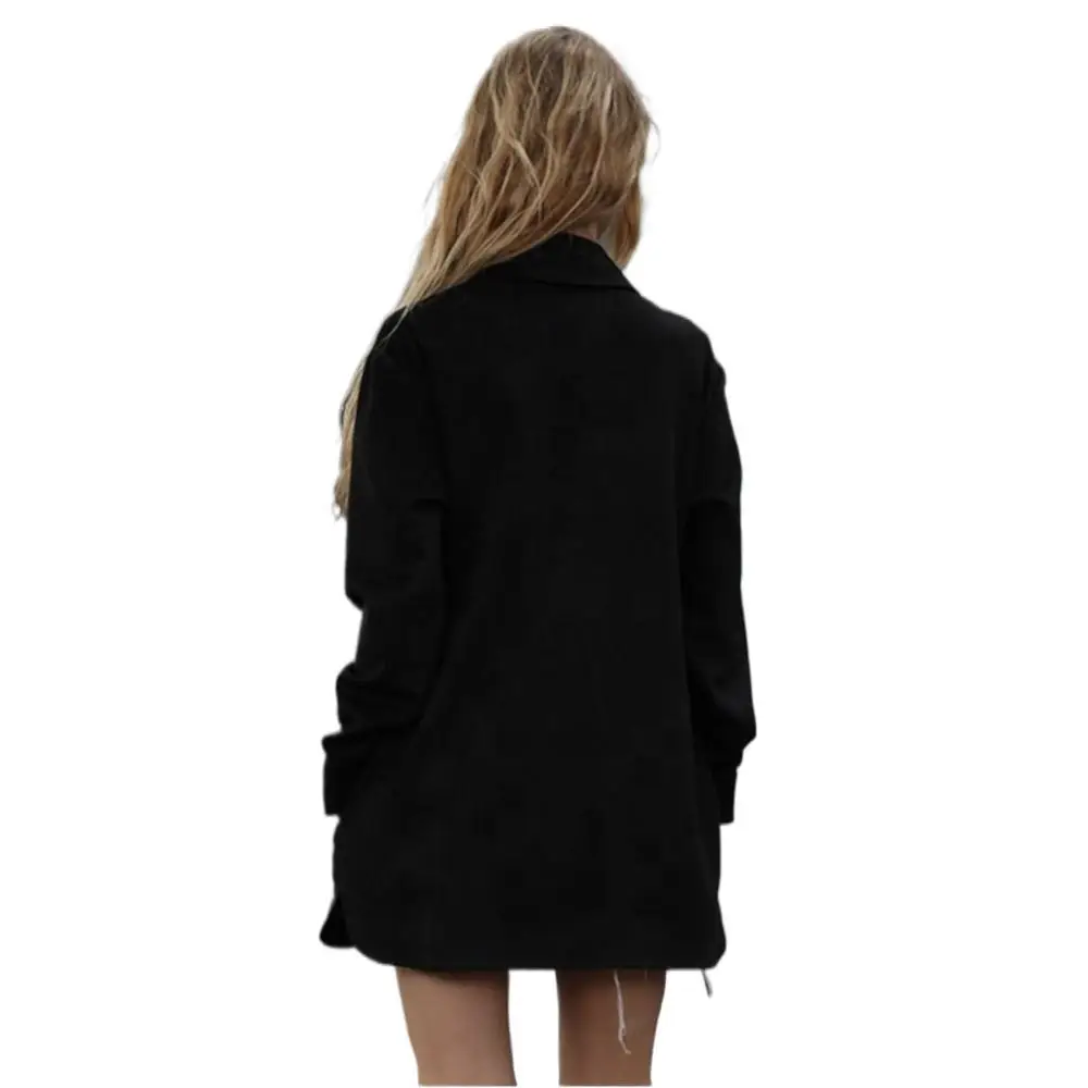 Fashion Woman Blouses 2022 Mid Length Real Suede Simple Pure Color Leisure Jacket Spring Autumn Lapel Women's Elegant Coat