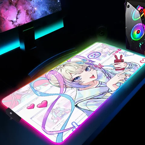 Большой коврик для игровой мыши с проводом, с подсветкой RGB, для девочек