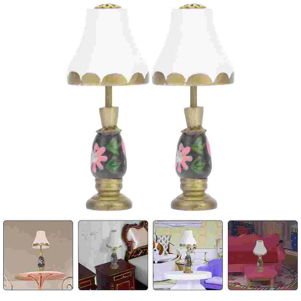 

Настольная лампа для кукольного домика, миниатюрная декоративная лампа, миниатюрная модель для украшения миниатюрного домика, мебели из смолы, 2 шт.