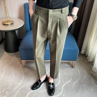 korean style loose trousers for men 2022 summer ankle length business dress suit pants elasticity casual streetwear social pants