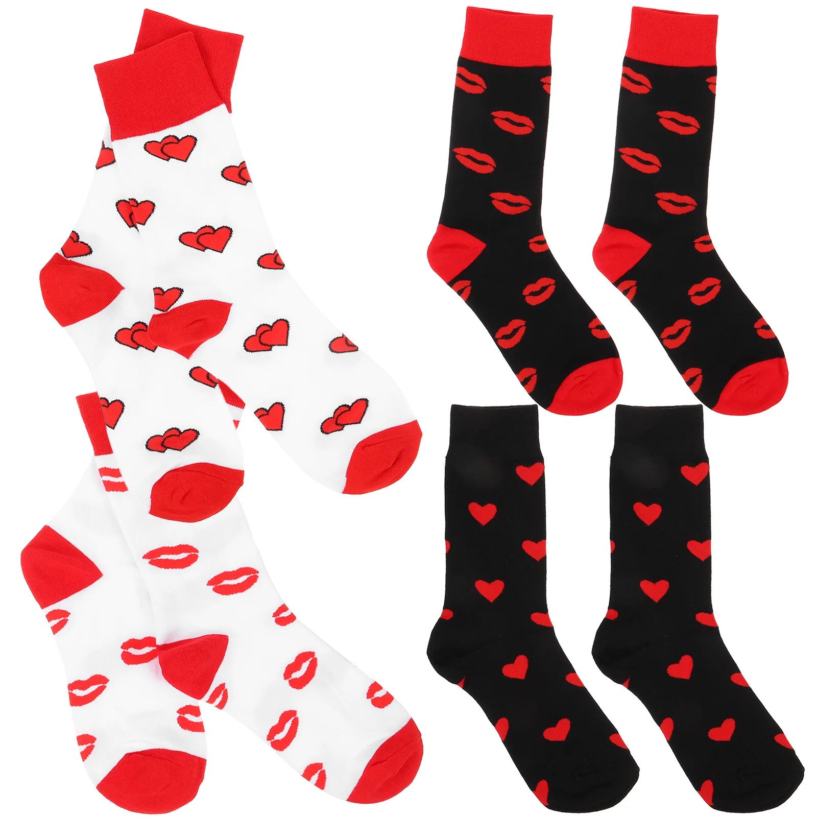 

4 Pairs The Gift Valentine's Day Socks Men Ordinary Casual Cartoon Breathable Middle Calf Fuzzy Cotton Women