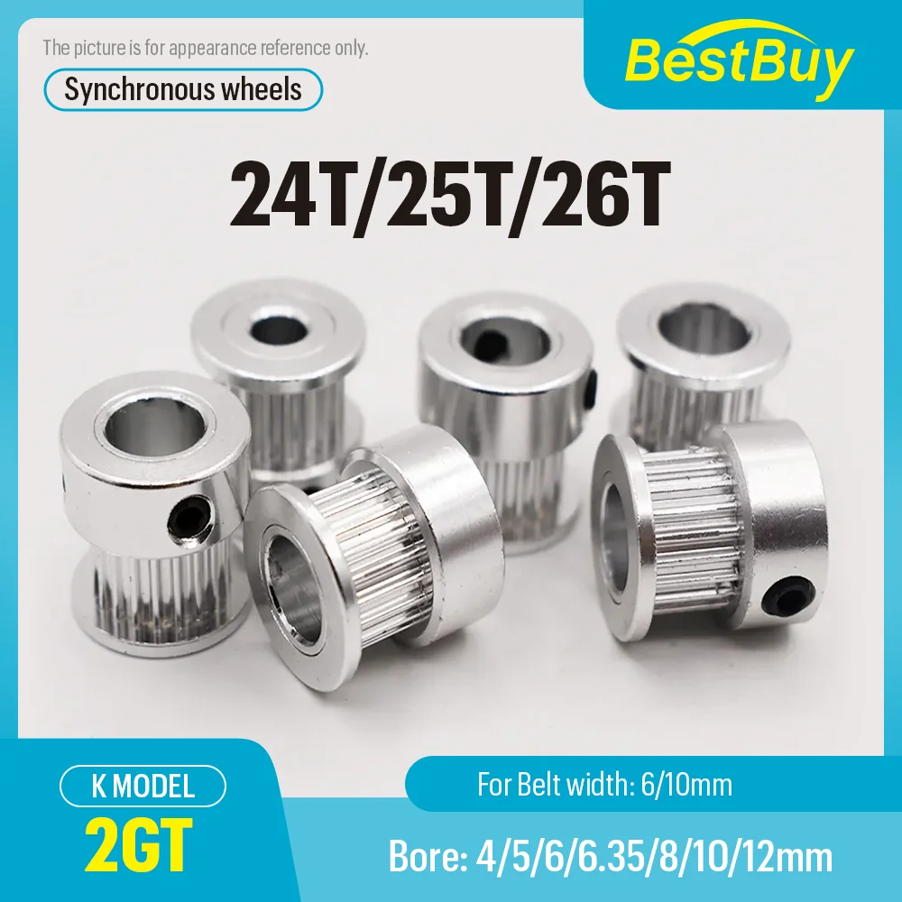 Шкив ГРМ 2GT 24T/25T/26T Диаметр 4/5/6/6,35-12 мм Ширина ремня 6/10 мм 3D-принтер GT2 Шкив ремня ГРМ