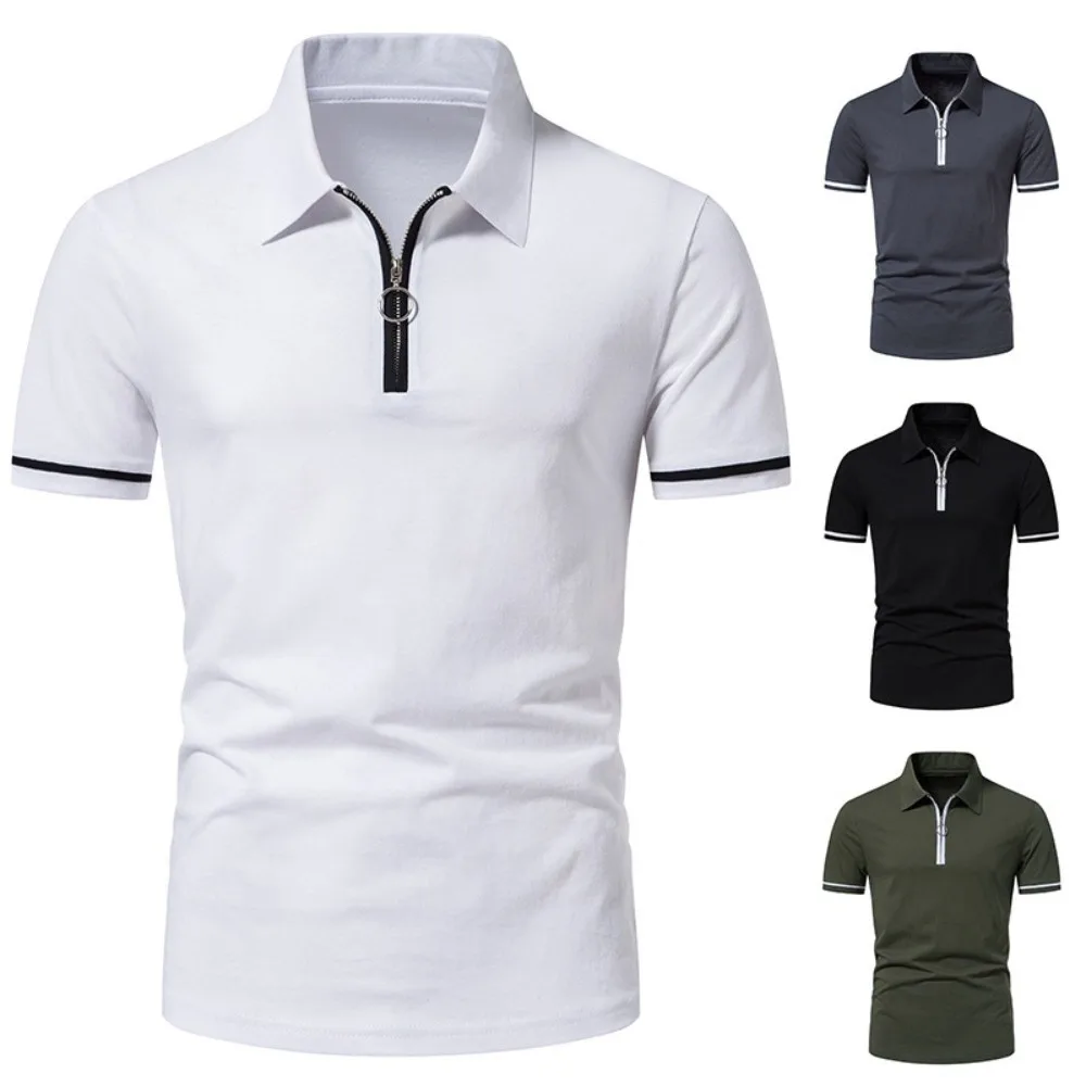 

Men's Zipper Polo Shirt Summer Short Sleeve Slim Fit Casual Polo Shirt