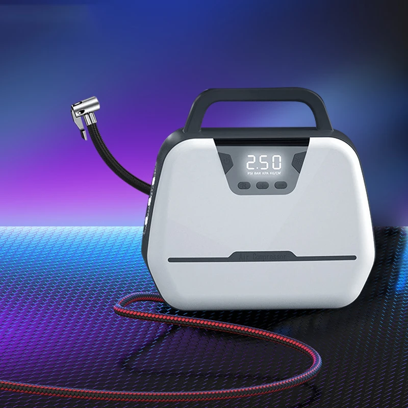 Воздушный насос для шин автомобиля с функцией накачки и сброса давления, оснащенный светодиодной лампой для освещения, быстрая насосная станция для мотоцикла, велосипеда и мячей.